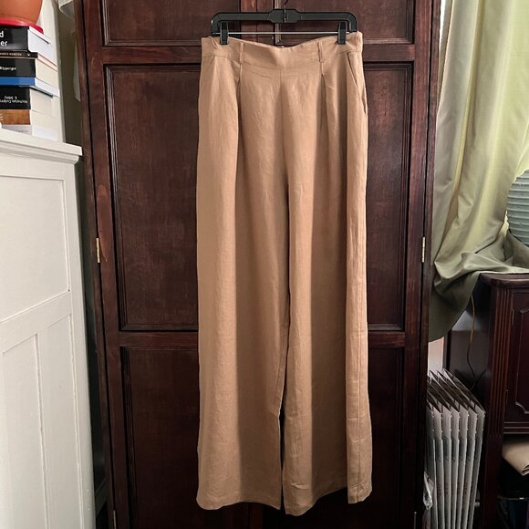 ANTHROPOLOGIE x RUMER LINEN PALAZZO PANTS WARM CAMEL SIZE L* ( MUST READ ) - Picture 1 of 13